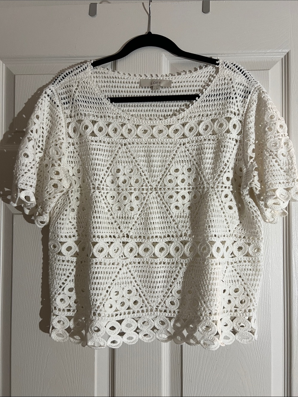 LOFT White Crochet Eyelet Short Sleeve Top